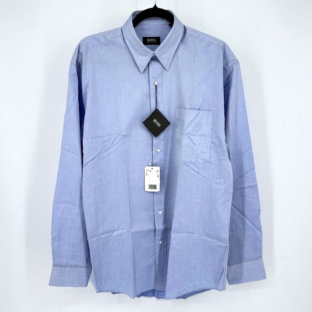 NWT BOSS HUGO BOSS Mens Light‎ Blue Long Sleeve Dress Shirt 15 1/2 34 35 Cotton